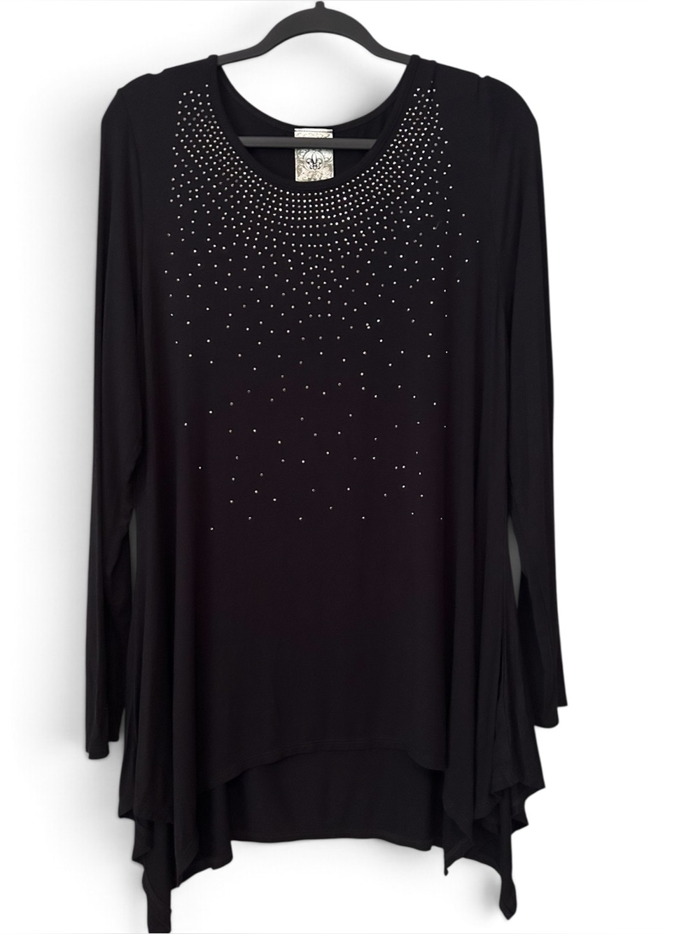 Vocal Brand Gold Sparkling on Black Tunic Top Size XL